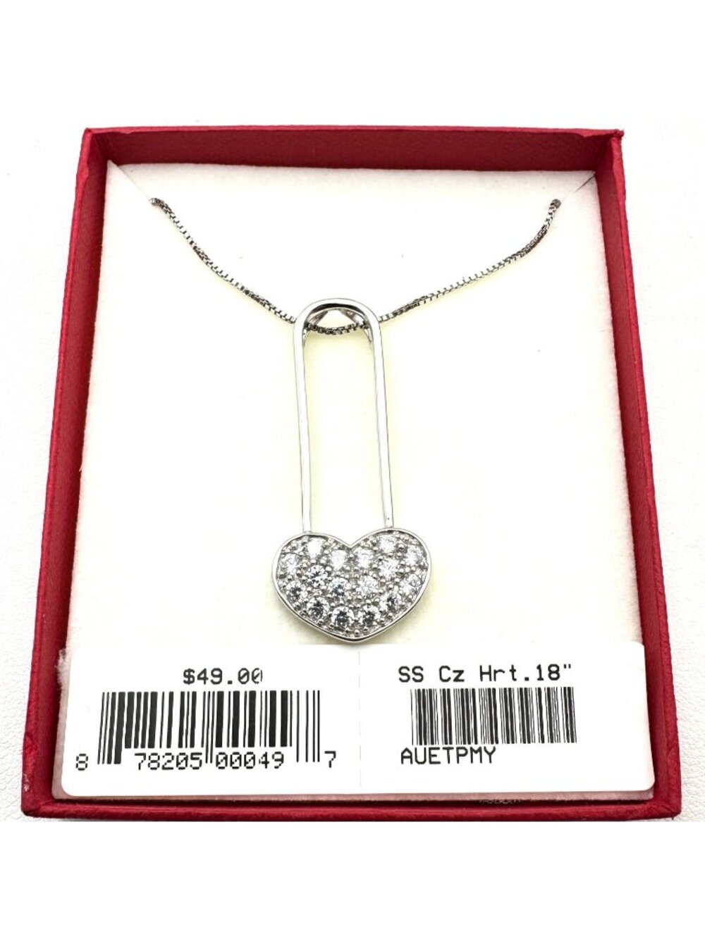 Sterling Silver Necklace CZ Heart Pendant 18 Inch New in Box Gift For Her